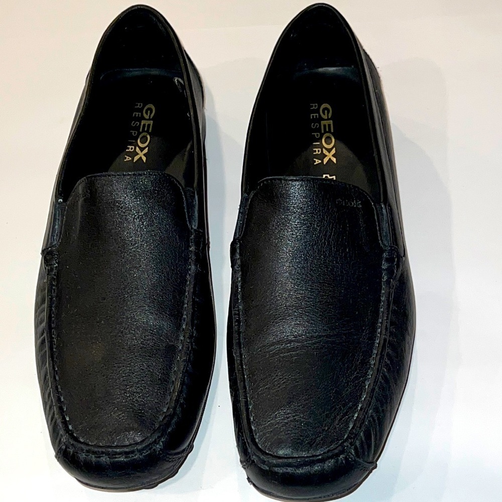 GEOX Mens Respira Black Italian Leather Loafer Driving Shoe Size 43.5 US 10.5